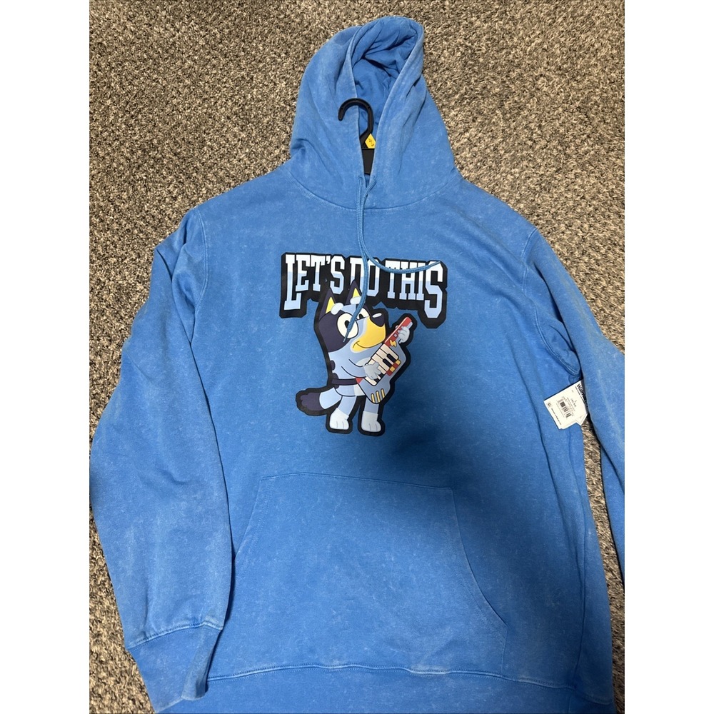 Bluey Men's Pull Over Hooded Sweatshirt NWT SZ L 42/44 Blue Long Sleeve